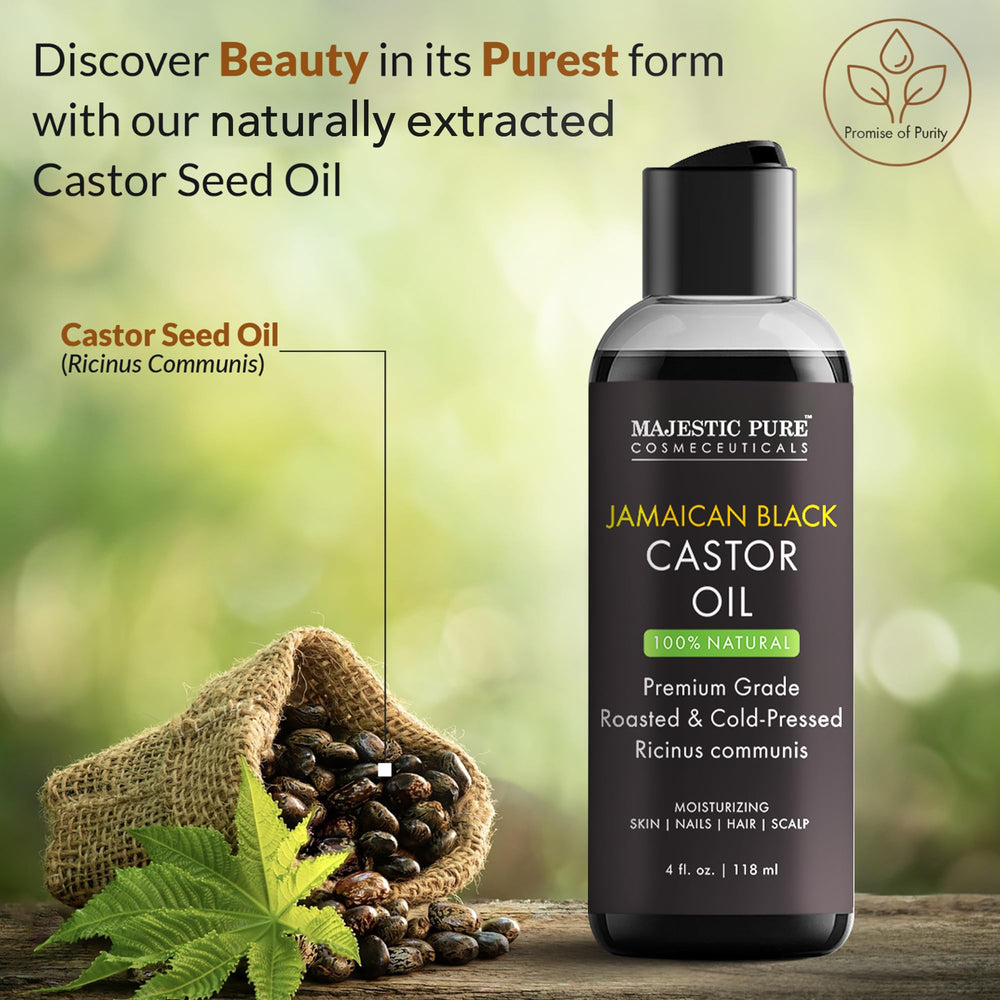 Product packaging of Majestic Pure Jamaican Black Castor Oil