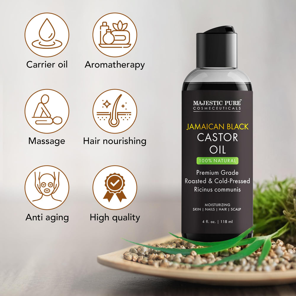 Back view of Majestic Pure Jamaican Black Castor Oil label