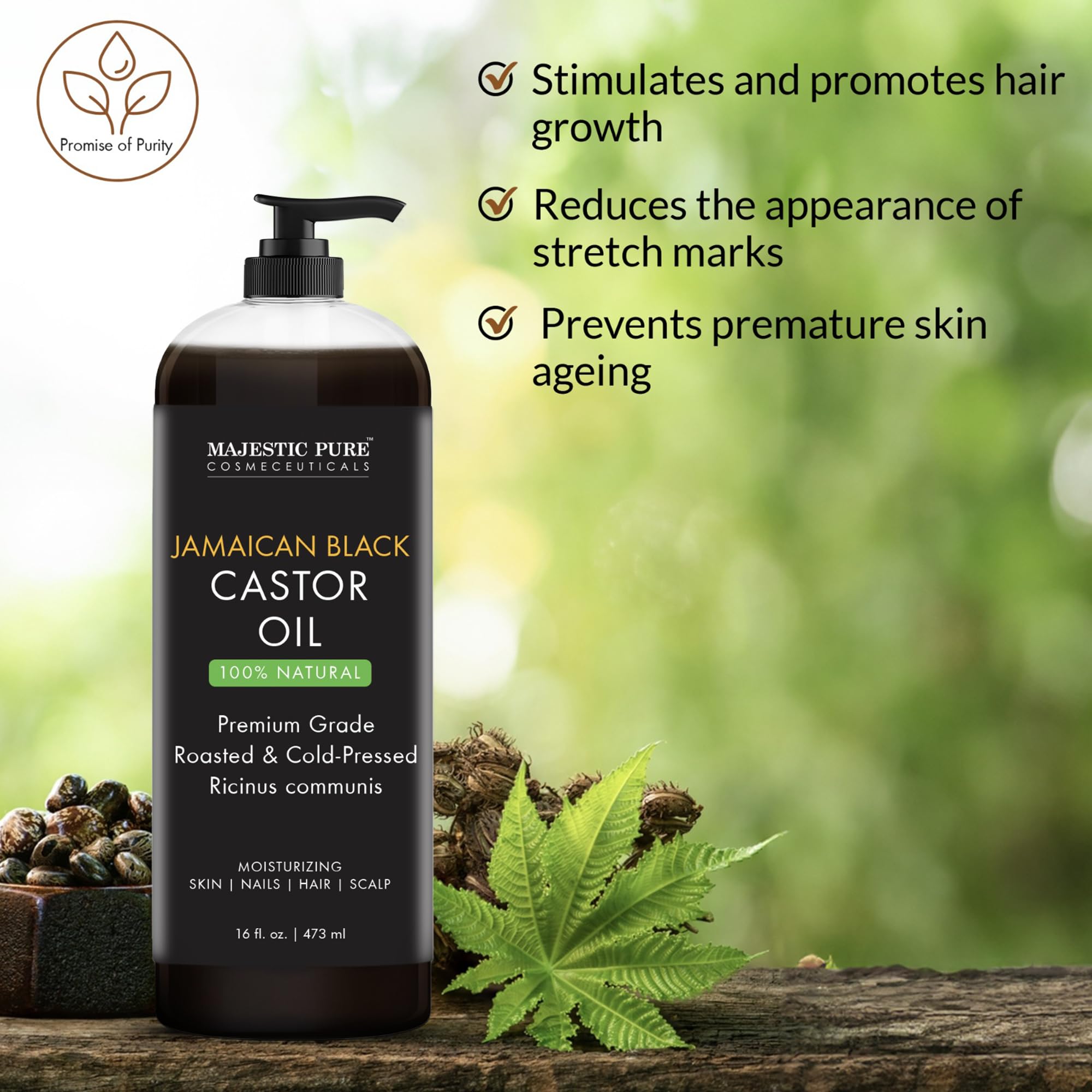 Cold-pressed pure Jamaican Black Castor Oil concept