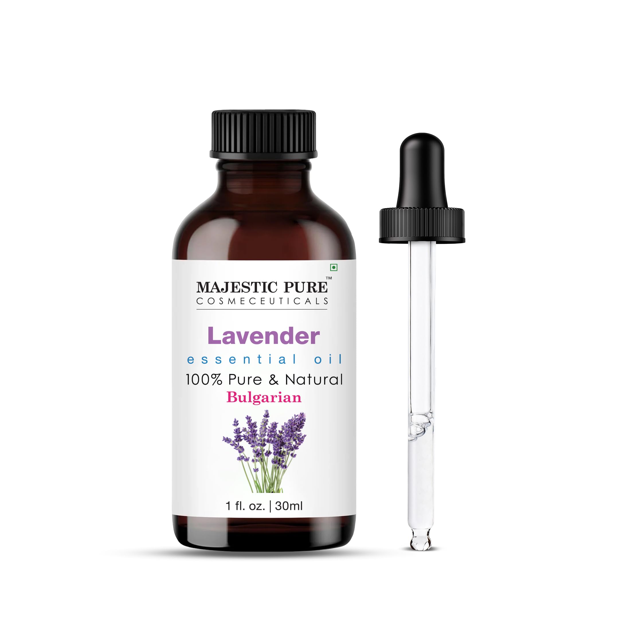 Majestic Pure Lavender Essential Oil in amber glass bottle
