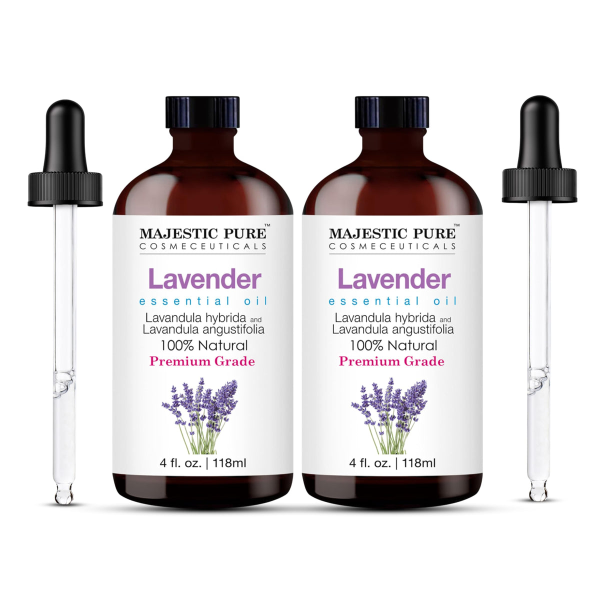 Majestic Pure lavender essential oil bottle with glass dropper