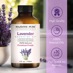 Two 4 oz Majestic Pure lavender oil bottles