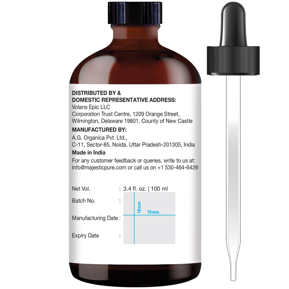 Lemongrass essential oil bottle with label showing 3.4 oz size.