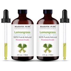Majestic Pure Lemongrass essential oil in amber glass bottle with dropper
