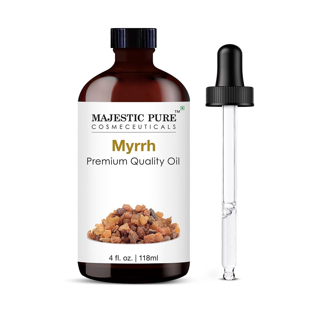 Majestic Pure Myrrh essential oil in amber glass bottle with dropper, 4 oz - image 1
