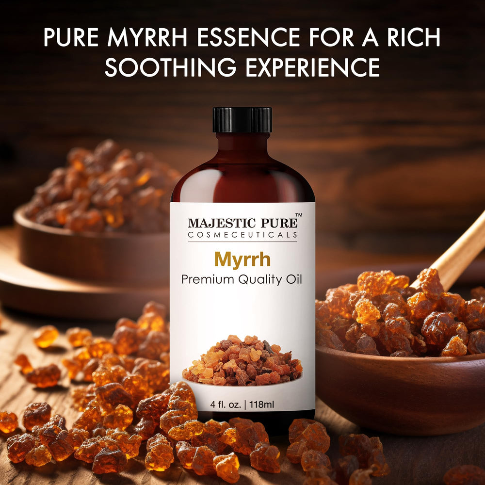 Amber glass bottle of Majestic Pure Myrrh essential oil with dropper - image 2