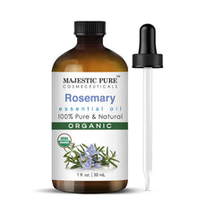Majestic Pure Organic Rosemary Essential Oil 1 oz bottle in amber glass