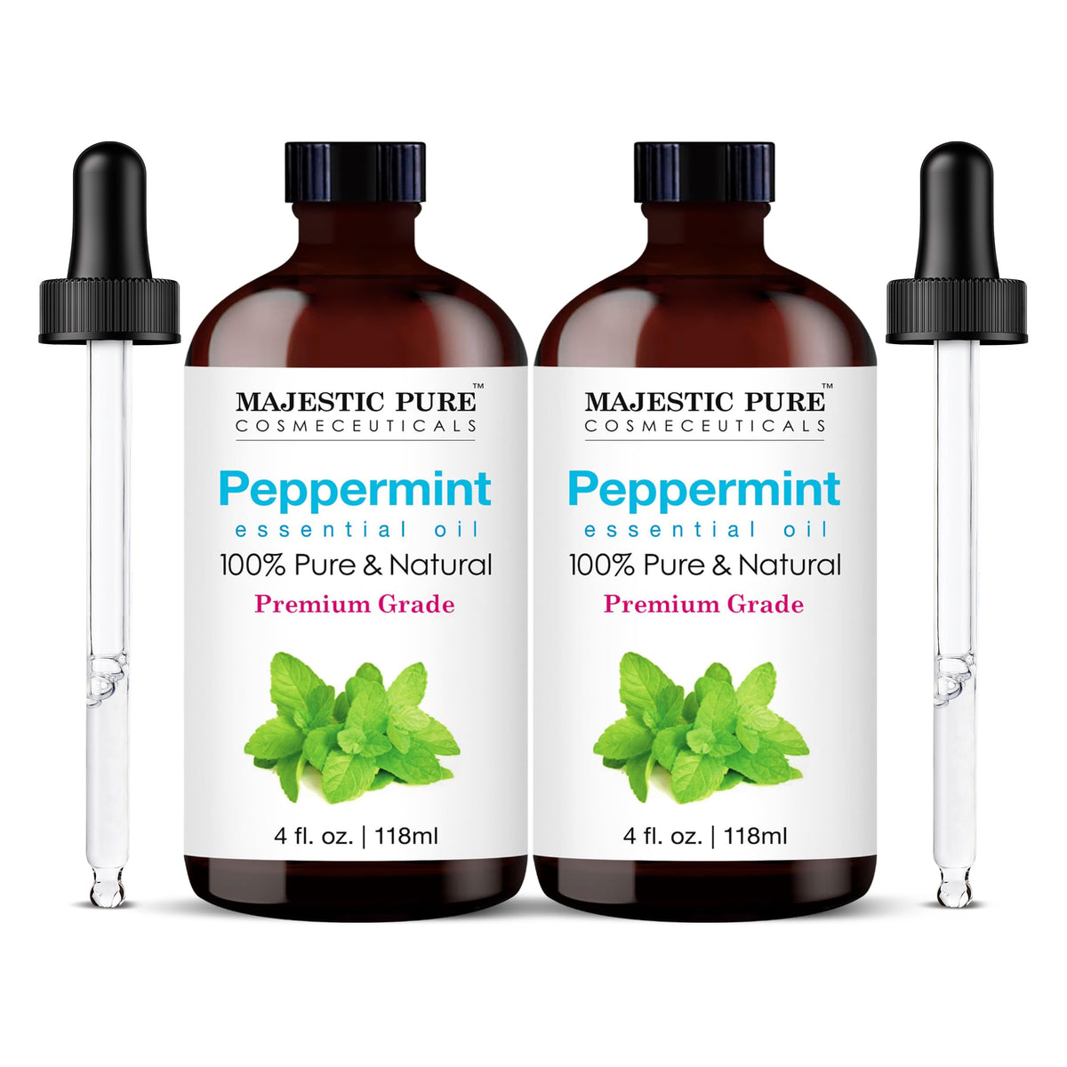 Majestic Pure Peppermint Essential Oil 4 oz bottle with glass dropper