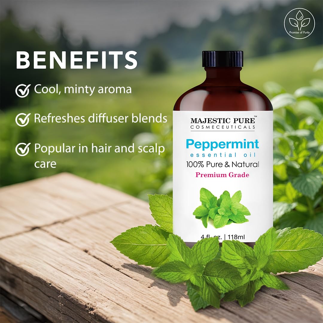 Peppermint essential oil bottle with label