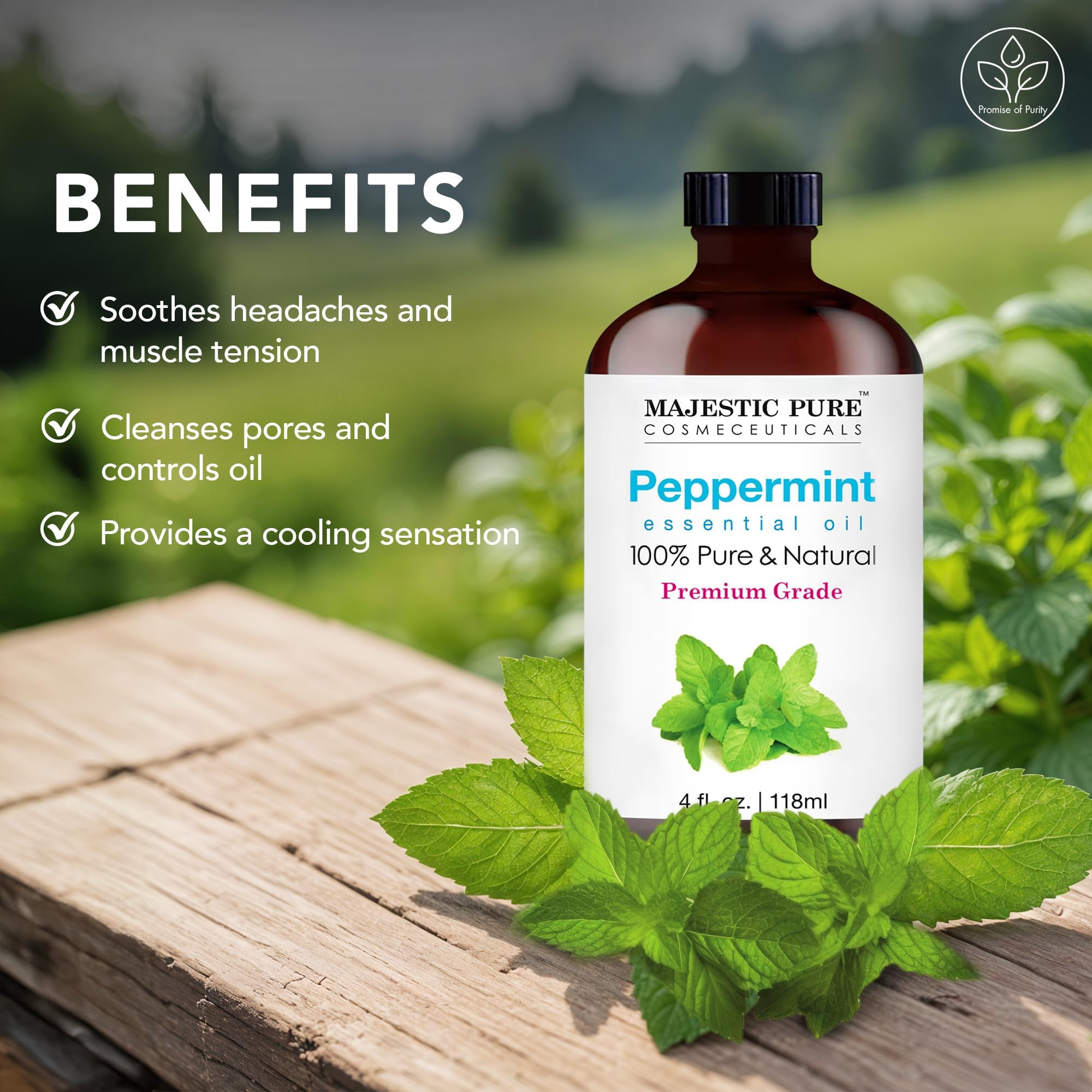 Peppermint oil next to diffuser for aromatherapy use