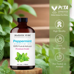 Label highlighting quality guarantee and no fillers on peppermint oil bottle