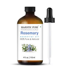 Amber glass bottle of Majestic Pure Rosemary Essential Oil with dropper