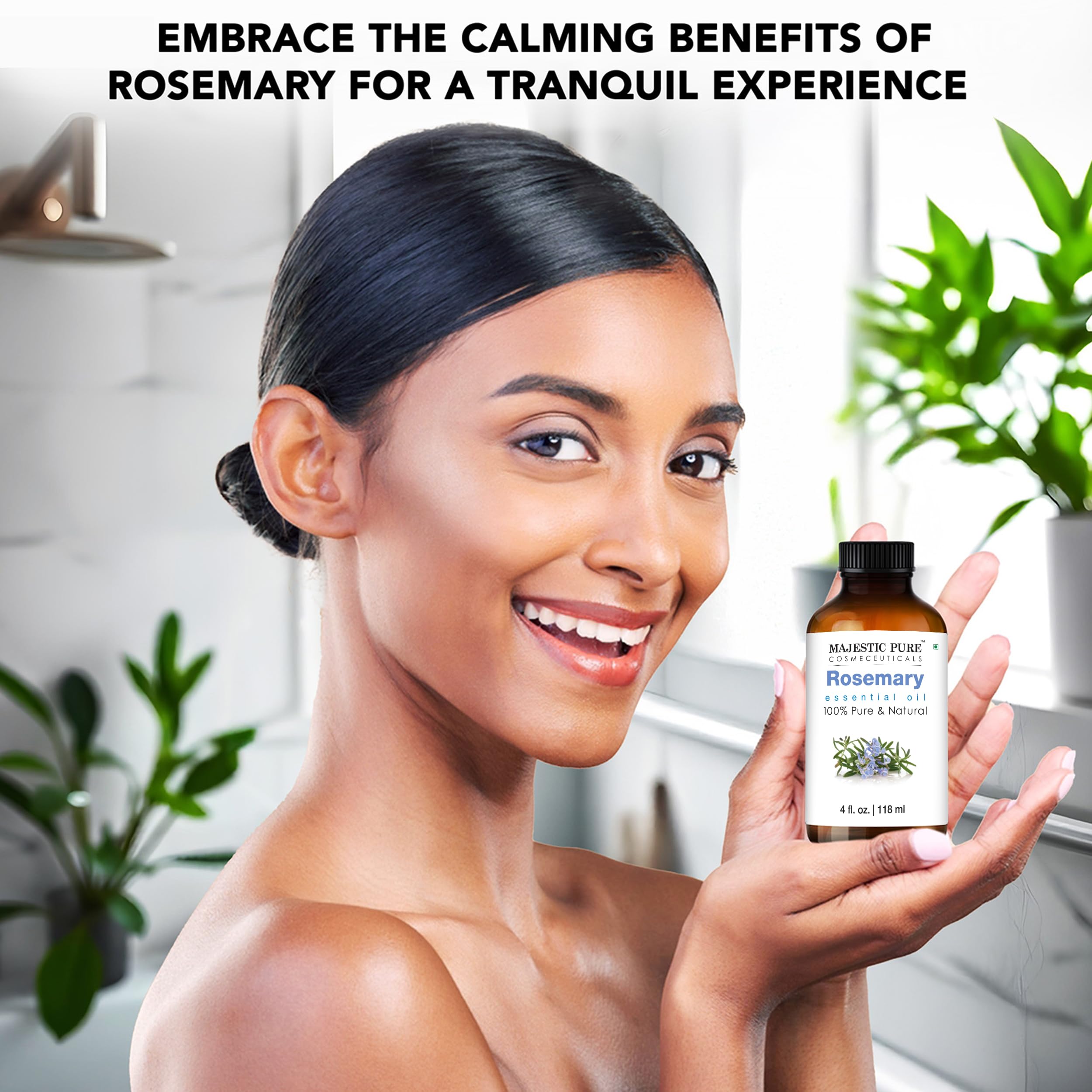 Removable dropper cap on rosemary essential oil bottle