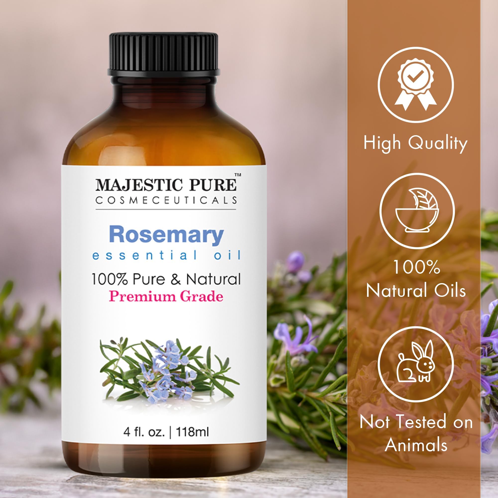 Close-up of the rosemary oil label on the bottle