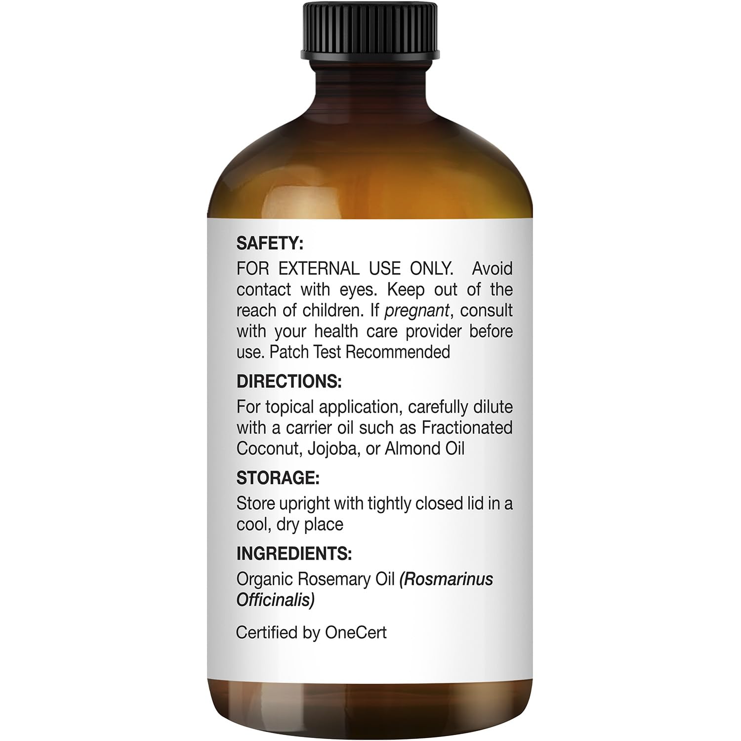 Close-up of Majestic Pure Rosemary Essential Oil label