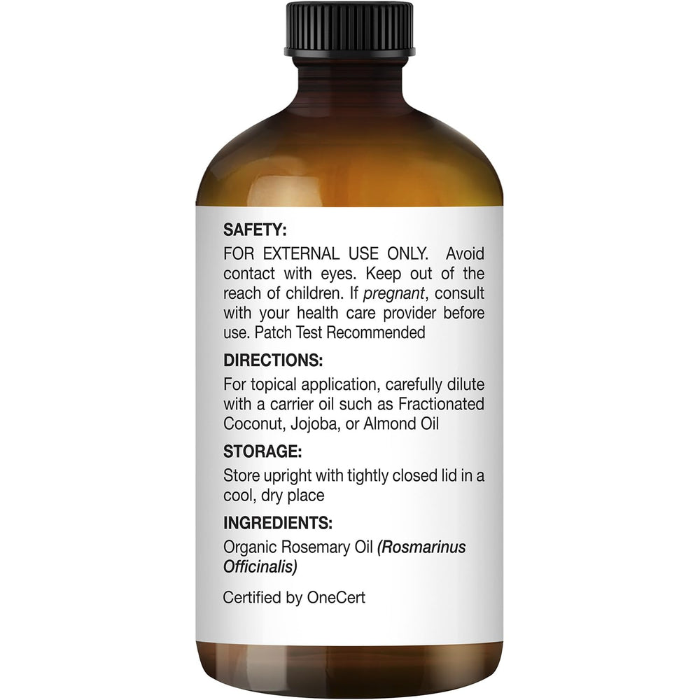 Close-up of Majestic Pure Rosemary Essential Oil label