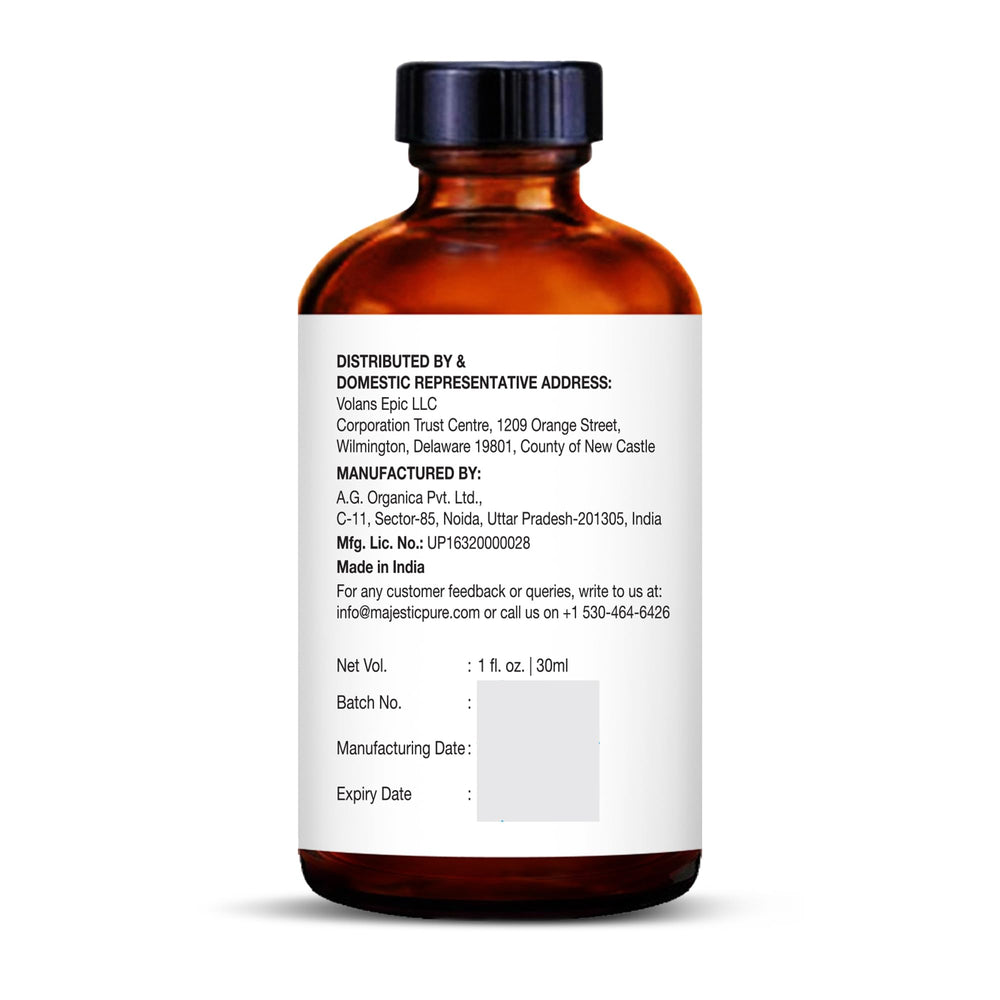 Packaging of Majestic Pure Tea Tree Oil bottle