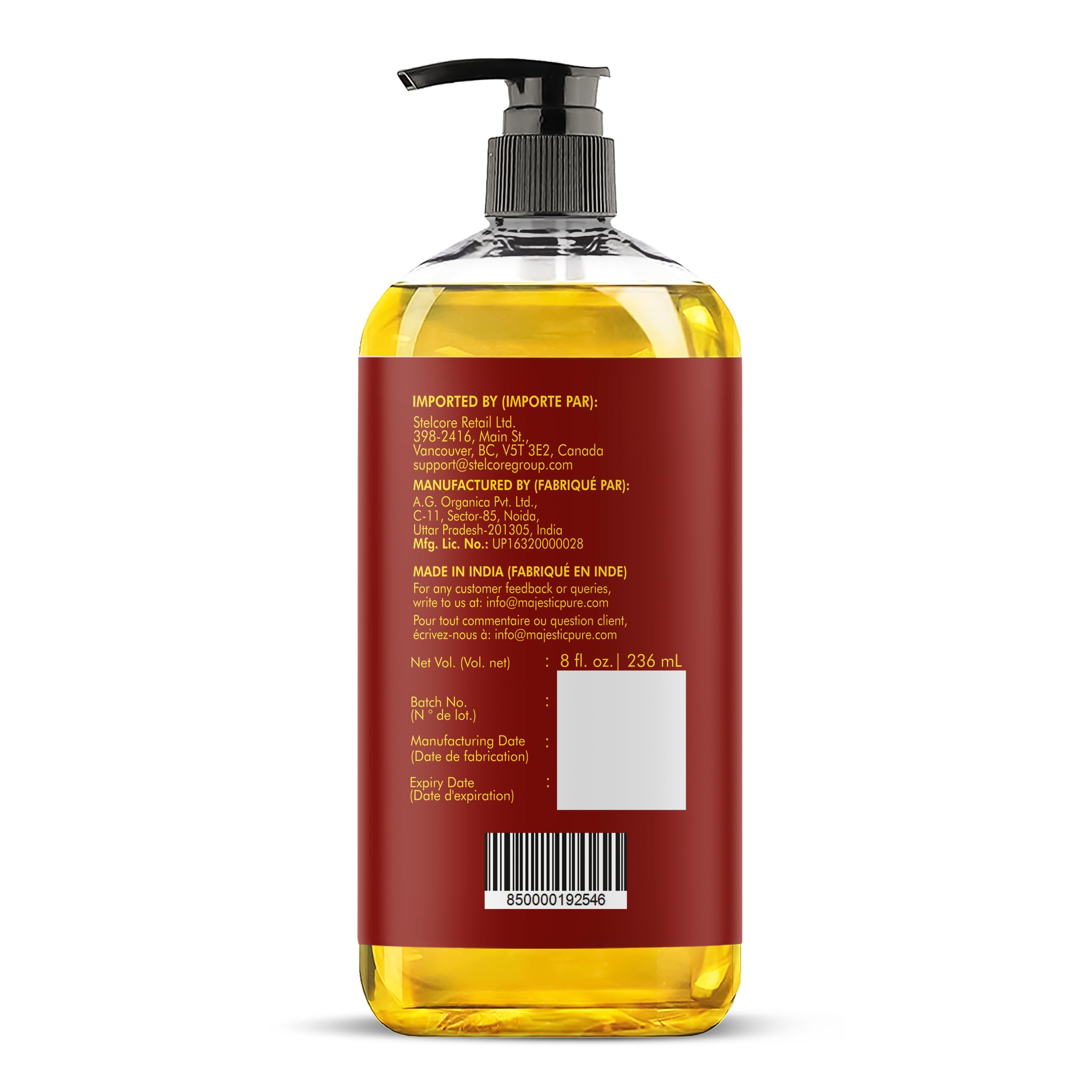Packaging of Majestic Pure 8 oz therapy oil