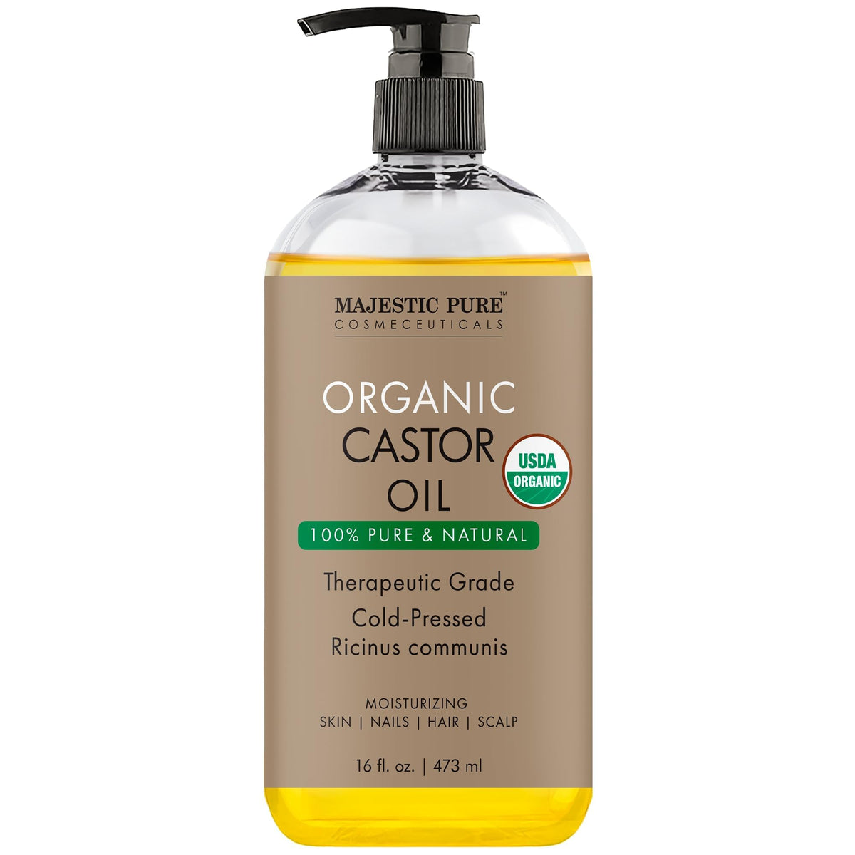 Majestic Pure USDA Organic Castor Oil 16oz bottle - front view