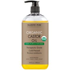 Majestic Pure USDA Organic Castor Oil 16oz bottle - front view