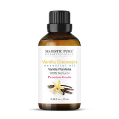Majestic Pure Vanilla oleoresin amber bottle protects oil from sunlight for freshness.