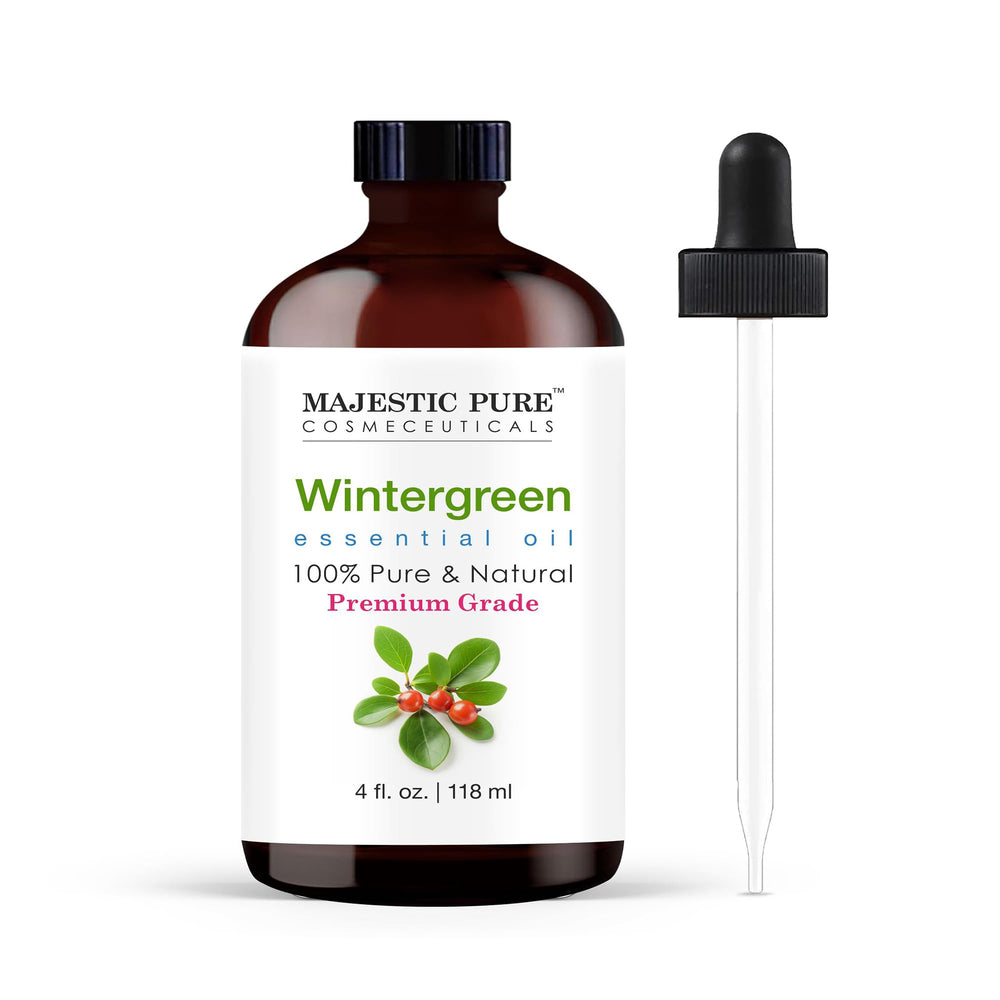 Majestic Pure Wintergreen essential oil 4 oz amber glass bottle with dropper