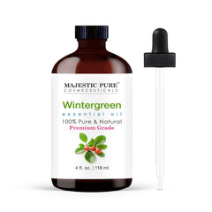 Majestic Pure Wintergreen essential oil 4 oz amber glass bottle with dropper