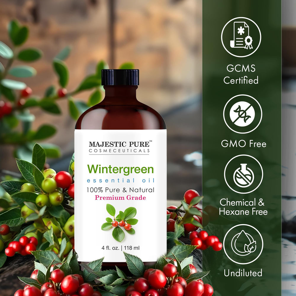 Packaging for Majestic Pure Wintergreen essential oil 4 oz