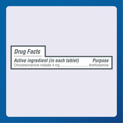 MAJOR 4 Hour Allergy Tablets dosage chart graphic emphasizes 4–6 hour relief.