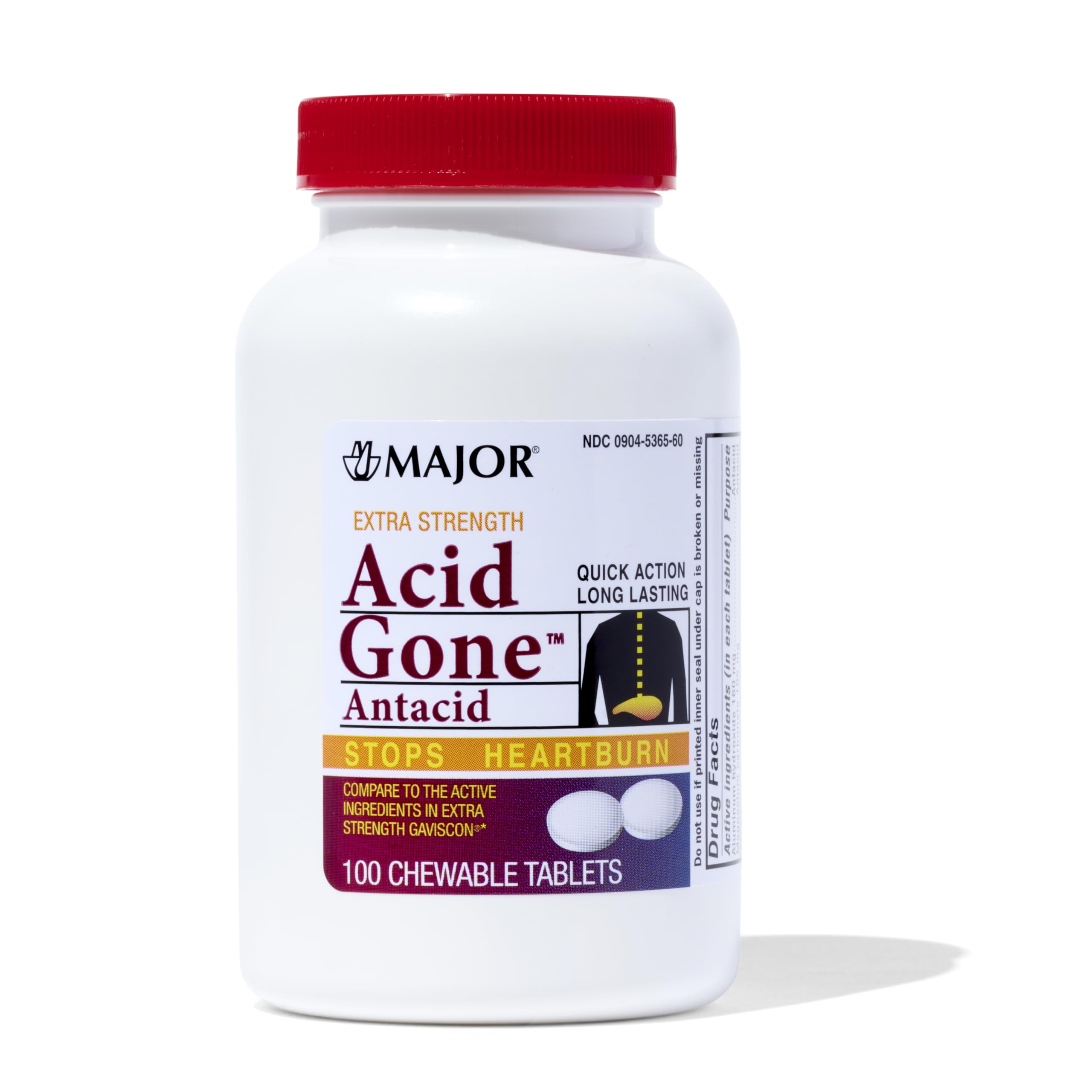 MAJOR Acid Gone extra-strength antacid packaging demonstrates quick relief for heartburn symptoms.