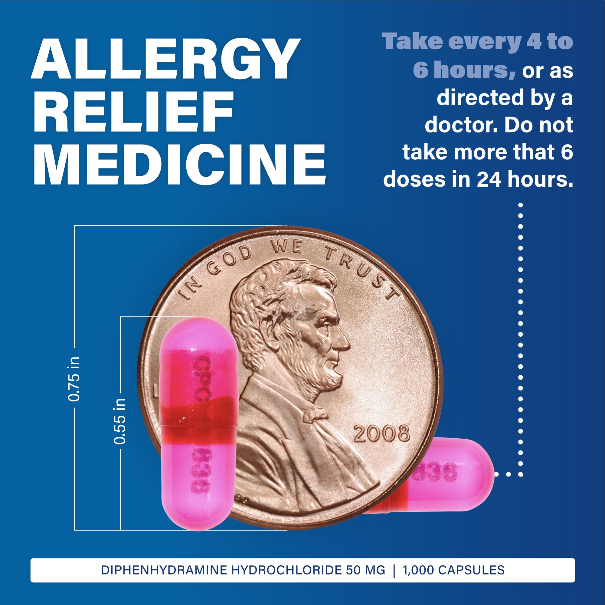 MAJOR Banophen capsules dispense illustration suggesting dosing for adults and older children.