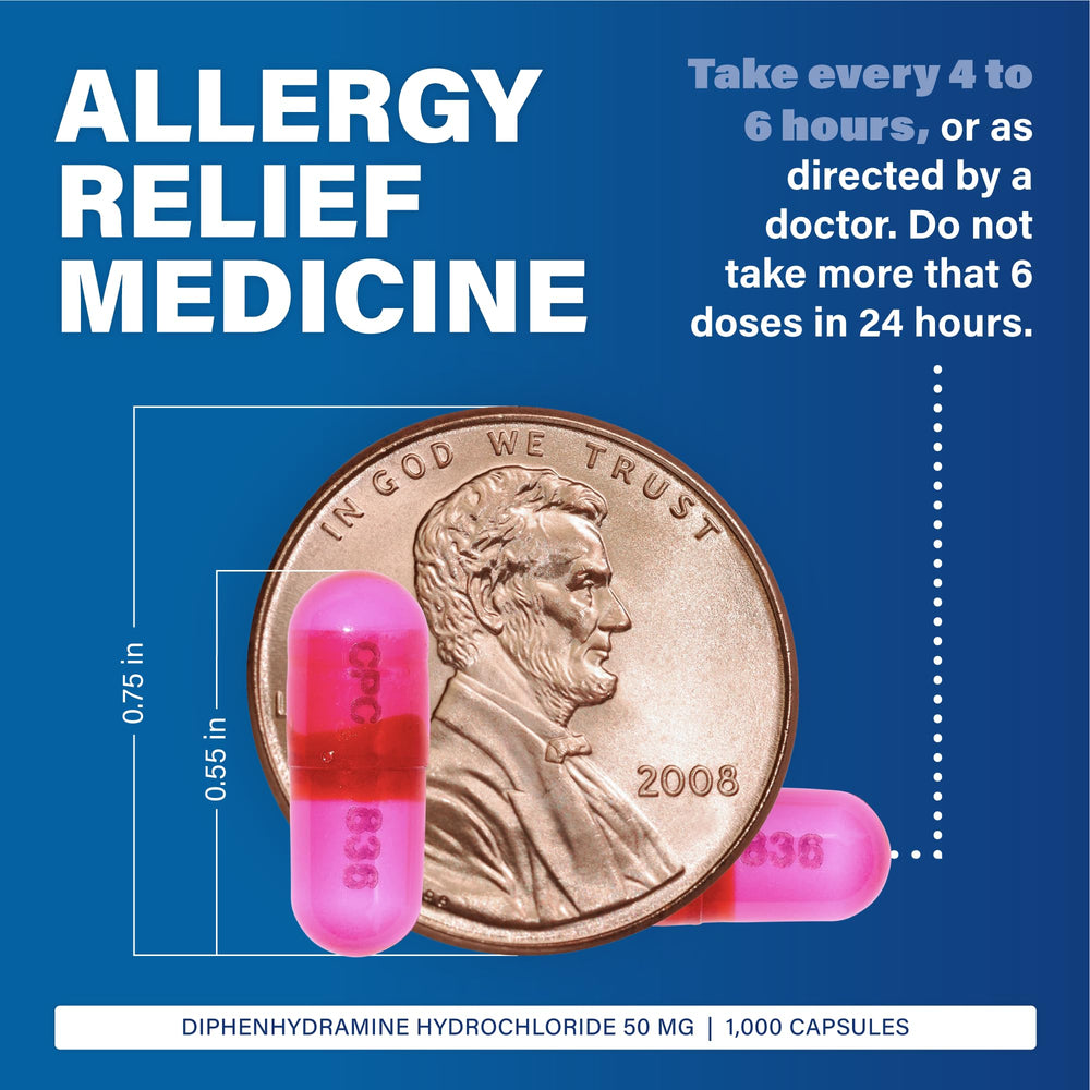 MAJOR Banophen capsules dispense illustration suggesting dosing for adults and older children.