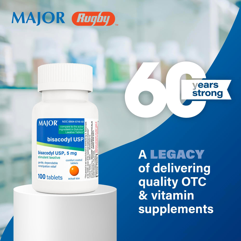 MAJOR Bisacodyl 5mg tablets with water demonstrating easy daily use.