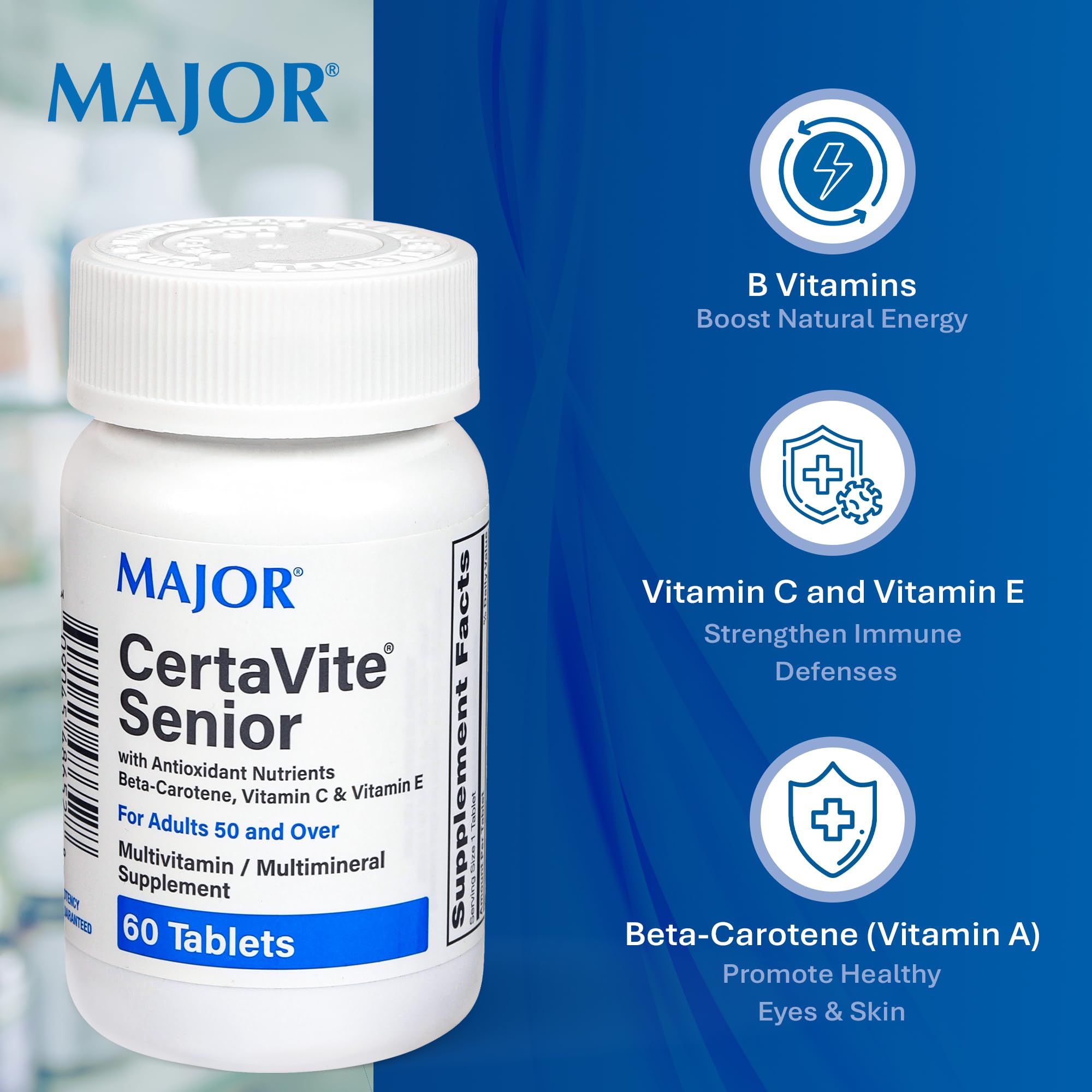 Ingredient and vitamin chart for MAJOR CertaVite Senior Multivitamin