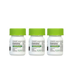 MAJOR cetirizine 10mg bottle label for 24-hour allergy relief.