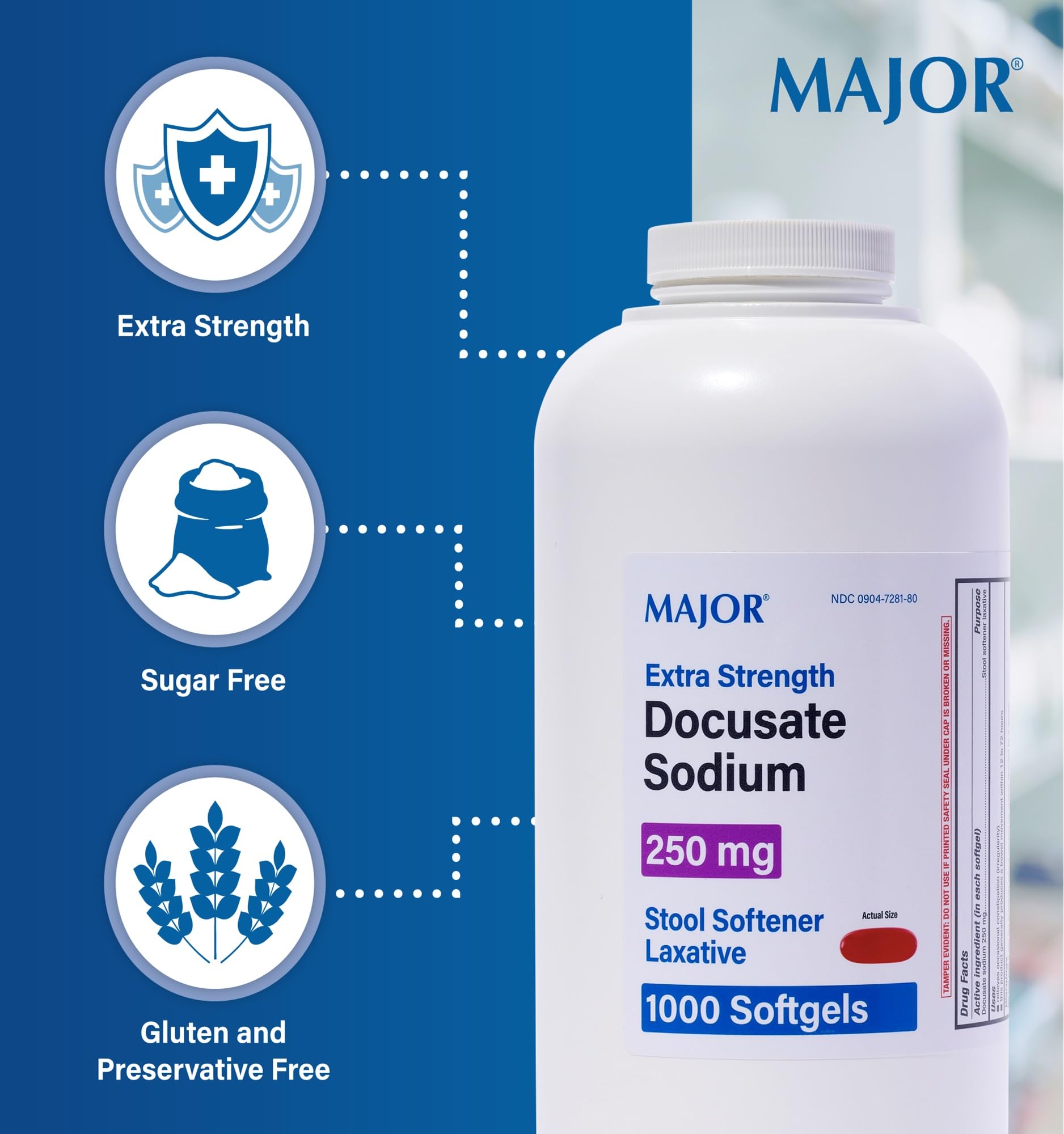 Closeup of Major Docusate Sodium softgel capsule texture
