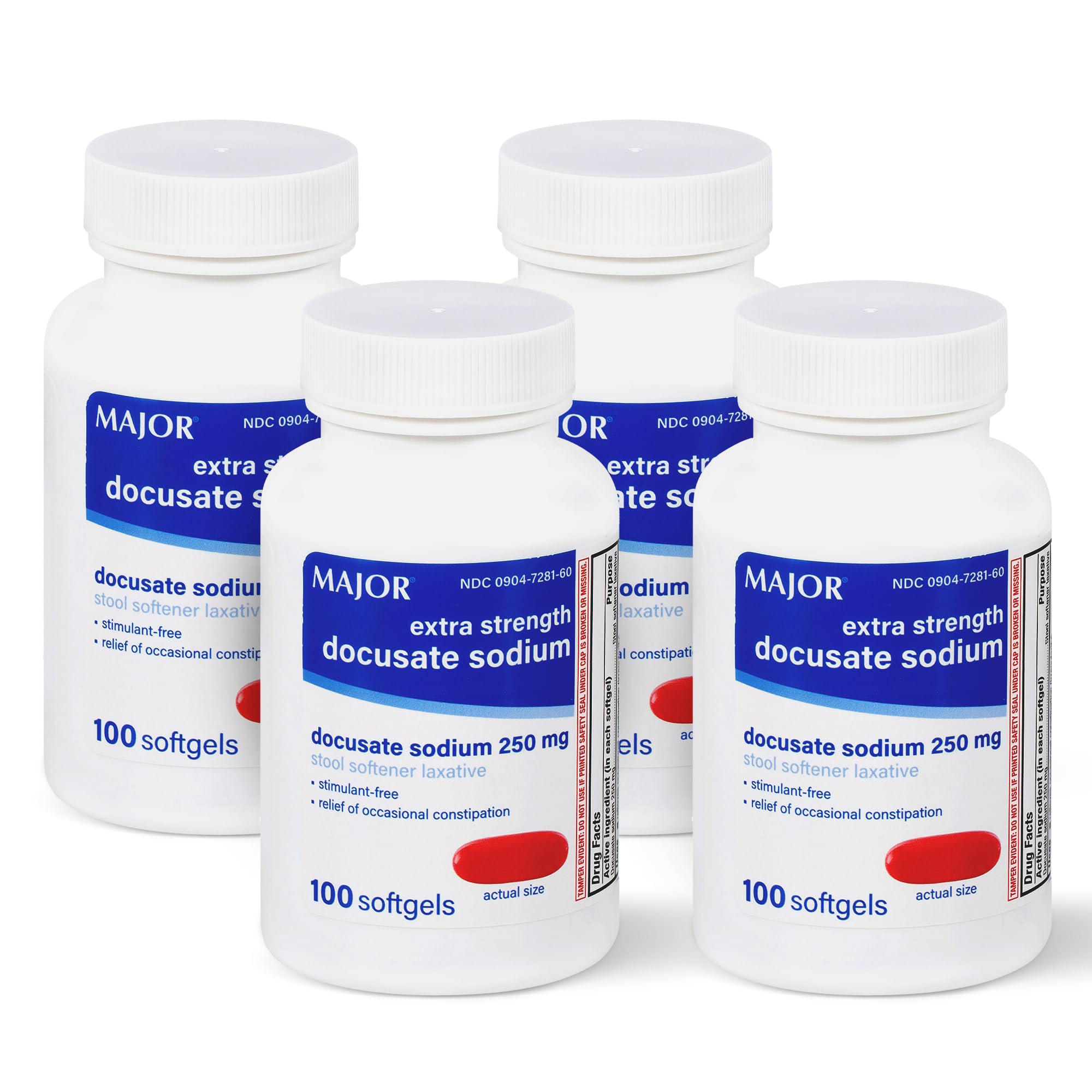 MAJOR Docusate Sodium 250 mg softgels bottle front for gentle, stimulant-free relief