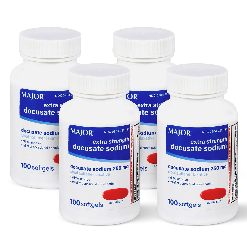 MAJOR Docusate Sodium 250 mg softgels bottle front for gentle, stimulant-free relief