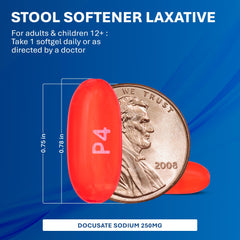 MAJOR Docusate Sodium 250 mg softgels four-pack indicating convenient daily dosing