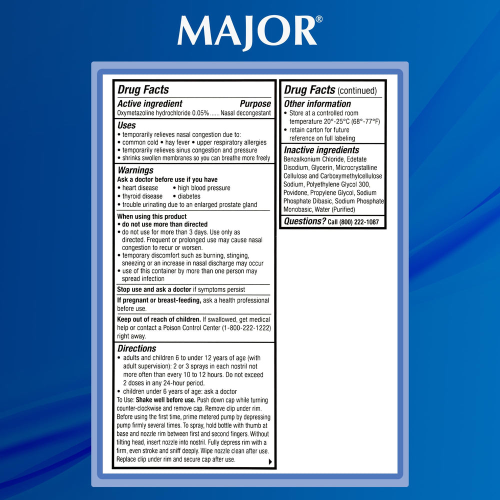 MAJOR dosing guidance: 2-3 sprays per nostril every 10-12 hours.