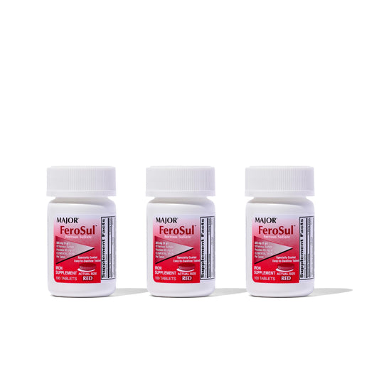 MAJOR Ferosul ferrous sulfate 325mg tablets with 65mg elemental iron in red packaging