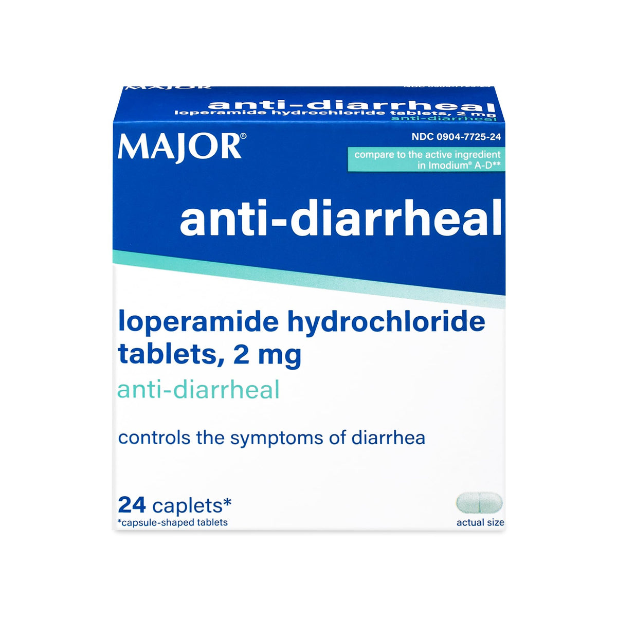 MAJOR loperamide 2 mg caplets front view offering quick-tablet travel relief