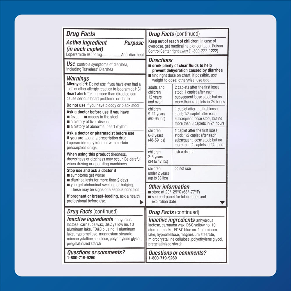 Label close-up emphasizes active ingredient loperamide HCI