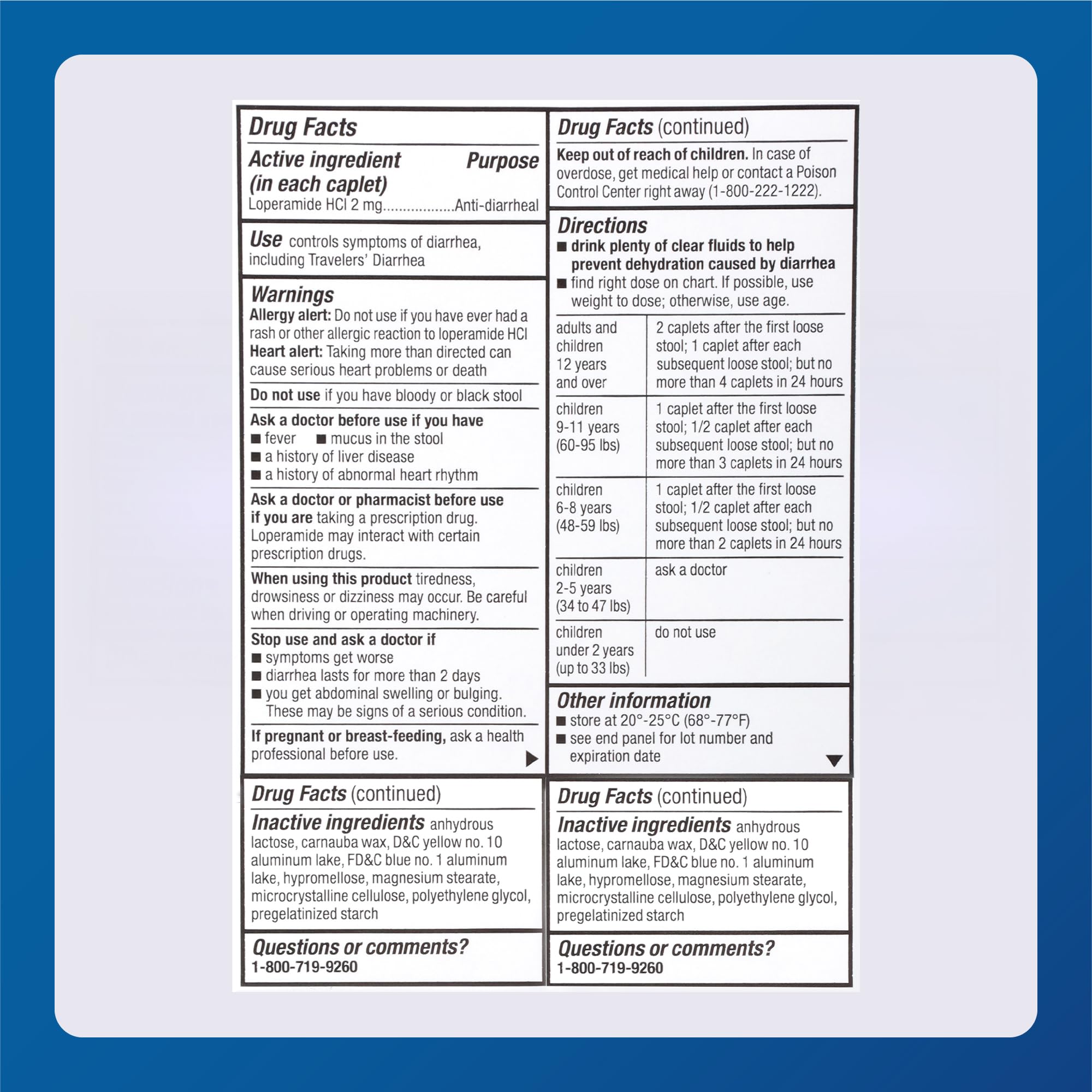 Label close-up emphasizes active ingredient loperamide HCI