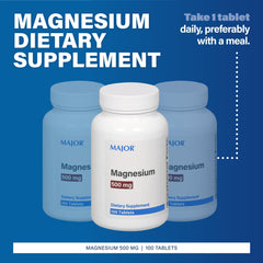 Supplement facts label showing 500mg magnesium oxide per tablet
