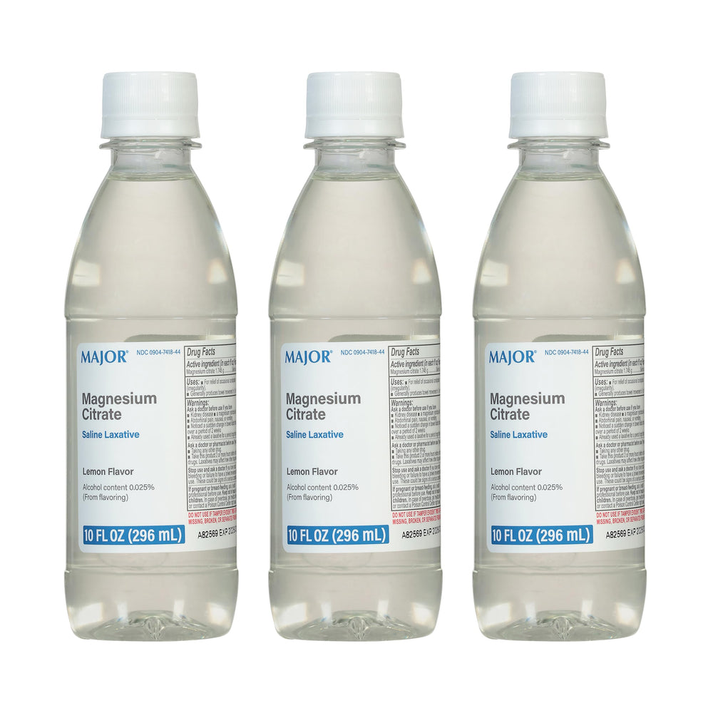 Front view of Major Magnesium Citrate Saline Laxative Lemon Flavor 10 fl oz pack (3-pack)