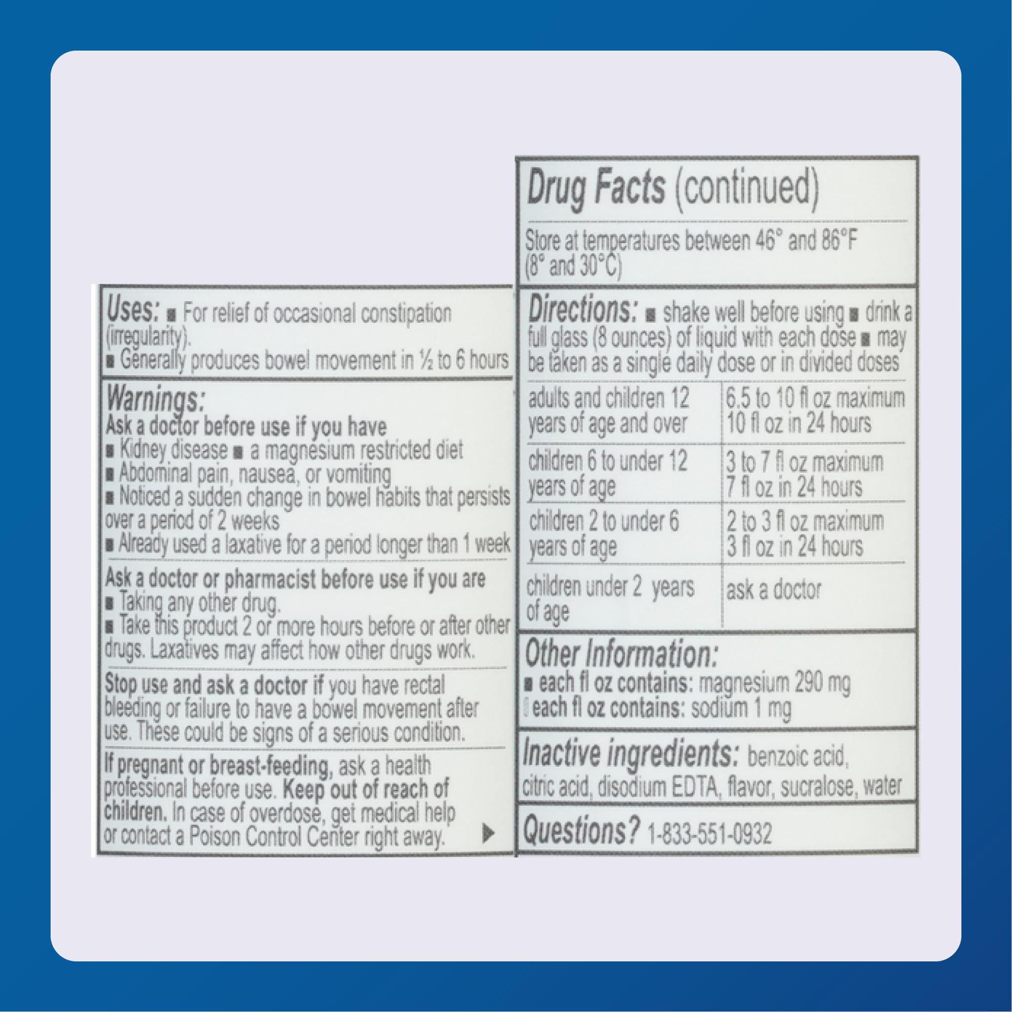 Label for Major Magnesium Citrate Saline Laxative Lemon 10oz