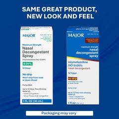 MAJOR nasal spray in use demonstrating convenient pump mist for on-the-go relief.