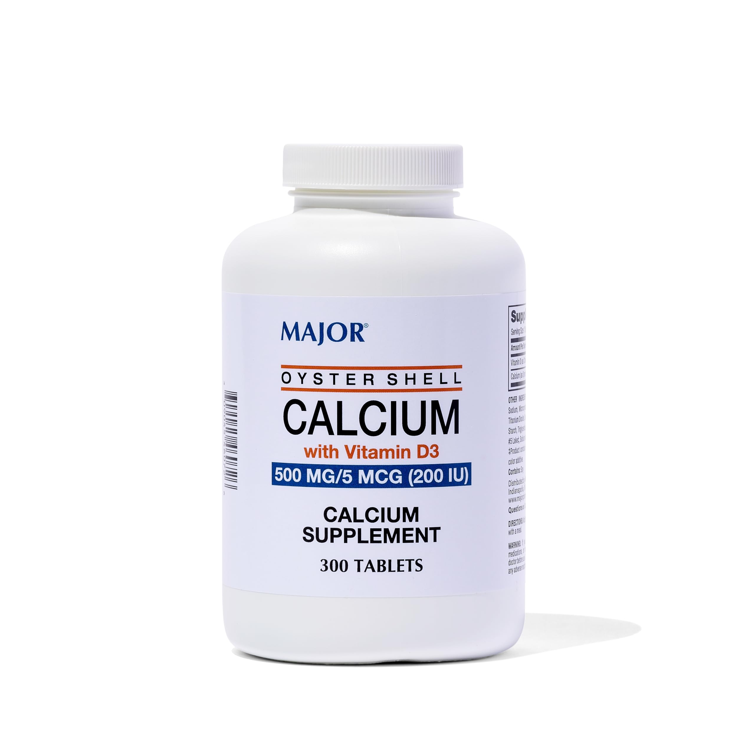 Major Oyster Shell Calcium 500 mg with Vitamin D3 tablet on white background