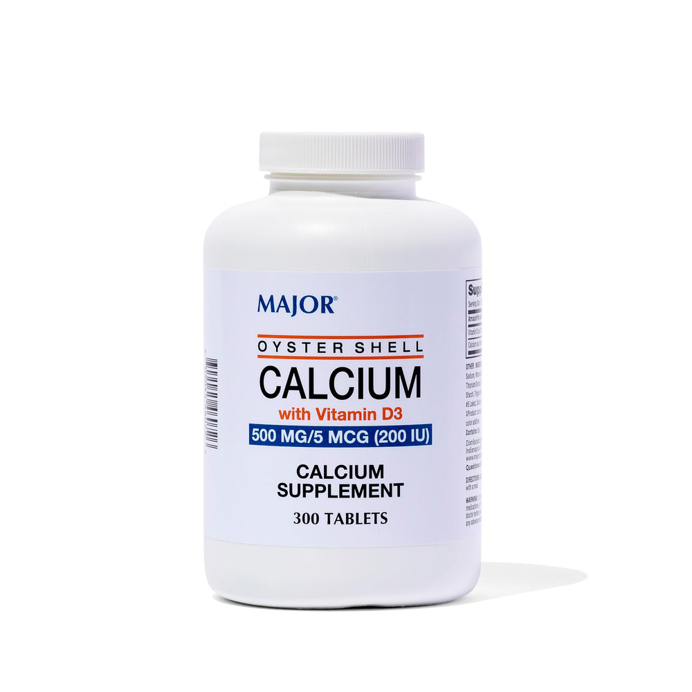 Major Oyster Shell Calcium 500 mg with Vitamin D3 tablet on white background
